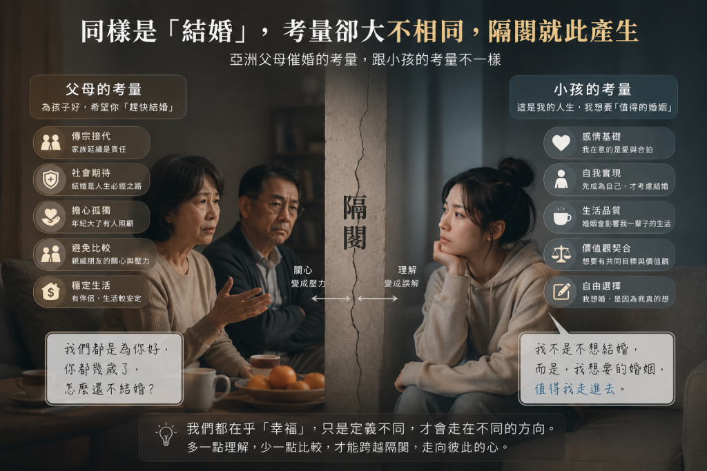 婚姻觀世代差異，使亞洲父母催婚讓世代產生隔閡